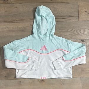 Adidas Women’s Color Block Blue and Pink Cropped Hoodie